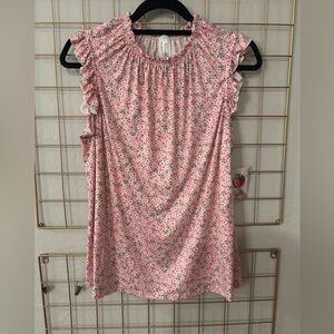Acting Pro Pink Floral Ruffle Neck Top | NWT | Sizes M, L, 1X | Soft & S…